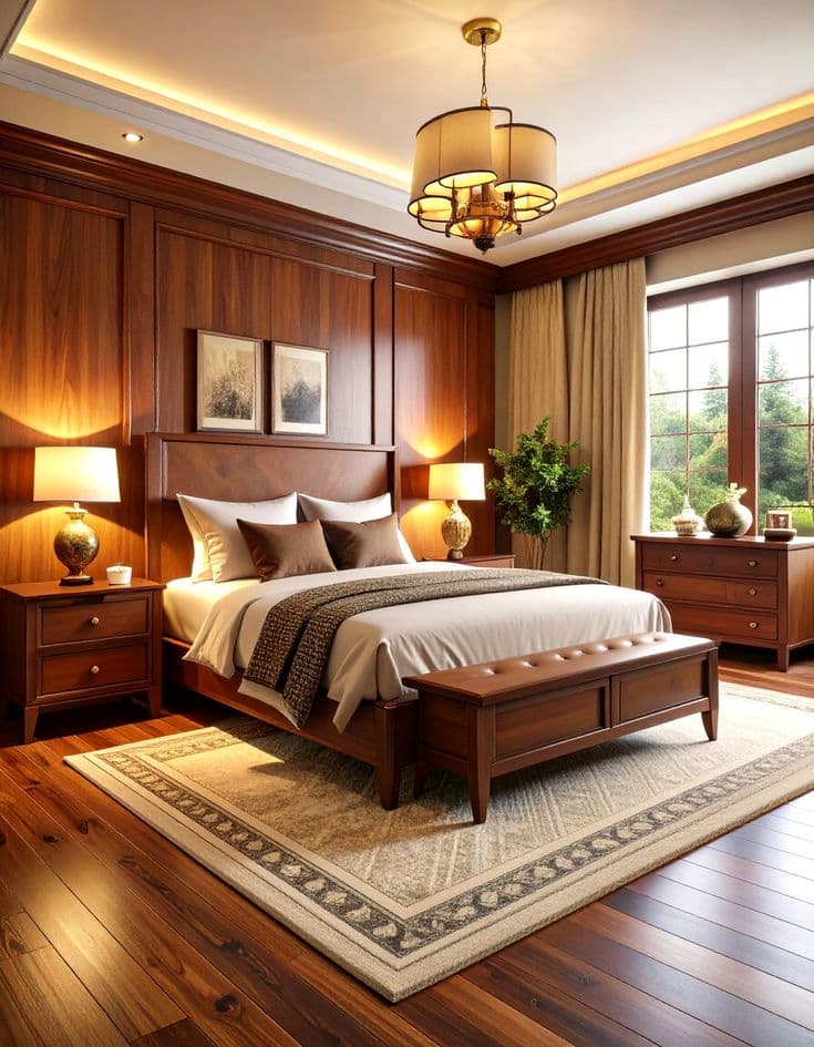 WOODEN PANELING VINTAGE LOOK BEDROOM DESIGN 